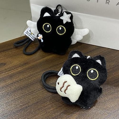 BONTOUJOUR Super Cute Funny Big Eyes Black Cat Lucky Kitty Theme Keychain Good Luck Siamese Key Chain Ring Bag Pendant thumbnail 2