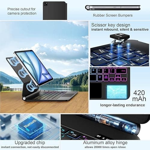for iPad Air 11 inch Case with Keyboard (M3/M2, 2025/2024), iPad Pro 11 (4th/3rd/2nd/1st Gen) & Air 5/4th,Magic-Style Magnetic – Floating Cantilever Stand - Multi-Touch Trackpad (Black) thumbnail 4