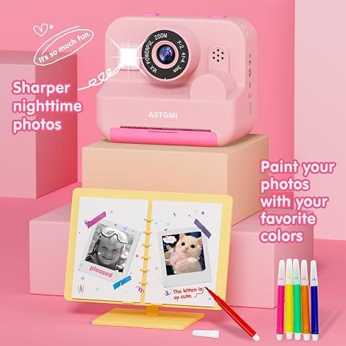 Kids Instant Print Selfie Camera for Girls,1080P HD Digital Camera for Kids with Print Paper & 32GB Card, Christmas Birthday Gifts Kids Toys for 3-12 Years Old (Pink) thumbnail 4