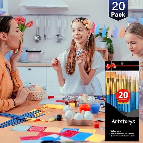 Paint Brushes Set for Acrylic Painting, 20 Pcs Oil Watercolor Acrylic Paint Brush, Artist Paintbrushes for Body Face Rock Canvas, Kids Adult Drawing Arts Crafts Supplies, Blue thumbnail 8