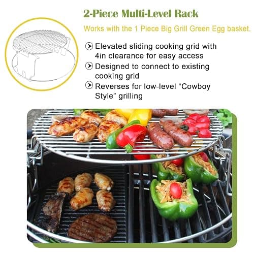 KAMaster 3 Tier 5 Piece BBQ Replacement Kit for Large Big Green Color Egg,Stainless Steel Grill Stack Rack with Removable Cooking System,BBQ Grill Basket Grill Expander Rack Ultimate Set Fit L BGE thumbnail 3
