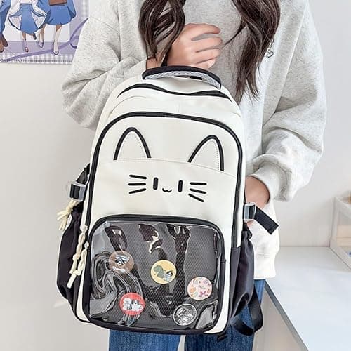 Ericetion Cute Kawaii Cat Ita Backpack with Pin Display – Girls & Women’s Y2k School Bag, Nylon Daypack thumbnail 3