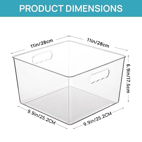 Vtopmart 4 Pack Extra Large Clear Plastic Storage Bins,11x11 Cube Acrylic Organizer Square Containers with Handle for Pantry,Closet,LaundryRoom,Kitchen,Bathroom,UnderSink Organization thumbnail 3