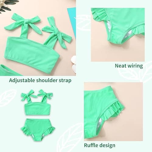 YOUNGER TREE Toddler Baby Girls Swimsuit Two Piece Solid Color Stripe Swimwear Summer Beach Bikini Bathing Suit thumbnail 4