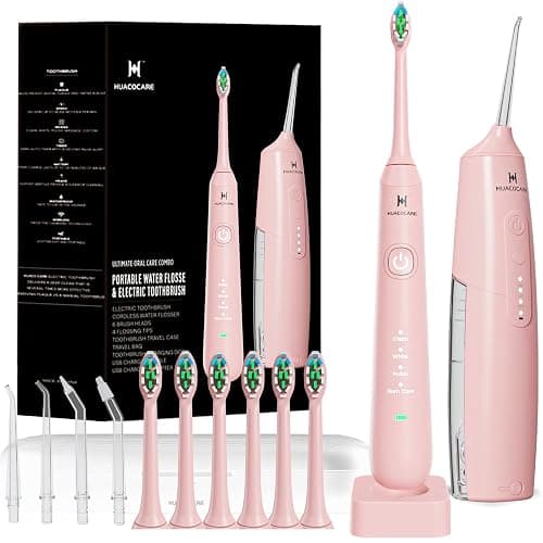 2-1 Oral Clean Kit- Water Dental flosser & Electric Toothbrush Combo- Brushing & Flossing- for Teeth Cleaning and Gum Health (Pink) - Image 1