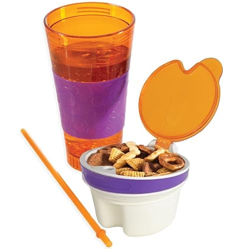 EXULTIMATE 2 in 1 Snack Drink Cup Kids Spill Proof Tumbler Plastic Straw Lid Locks 16 Oz - Image 1