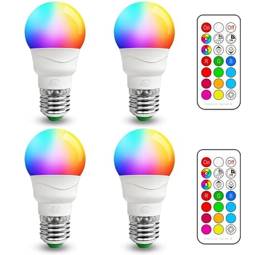 ILC RGB LED Light Bulb, Color Changing Light Bulb, 40W Equivalent, 450LM, 2700K Warm White 5W E26 Screw Base RGBW, A15 Color Lights Bulb - 12 Color Choices - Timing Infrared Remote Control (4 Pack) - Image 1