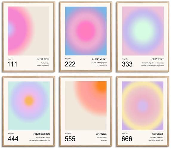 Aura Angel Numbers Poster, Colorful Gradient Posters for Room Aesthetic, Minimalist Inspirational Quotes Canvas Wall Art Paintings, Abstract Y2k Style Bedroom Wall Art for Girl's Room, Dorm - Image 1