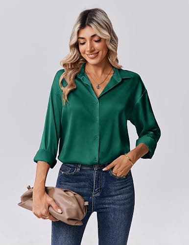 Zeagoo Womens Tops Long Sleeve Satin Silk Button Down Shirts Casual Business Dressy Blouses Fall Clothes thumbnail 4