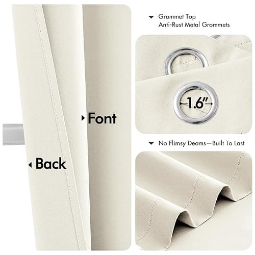 MIULEE Cream Blackout Curtains for Bedroom Living Room 63 Inches Long 2 Panels, Thermal Insulated Room Darkening Drapes Solid Grommet Noise Reduction Light Blocking Window Treatments 40x63 Inch thumbnail 4
