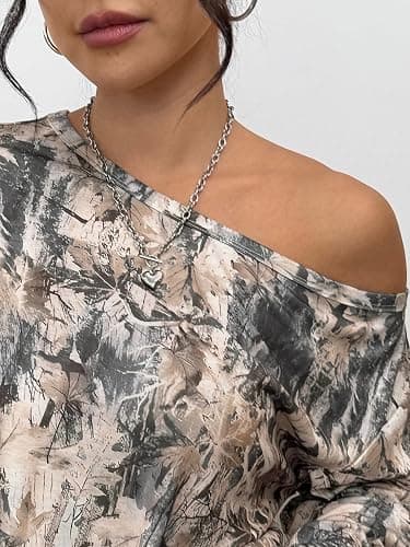Trendy Queen Womens Off The Shoulder Tops Oversized Tshirts Long Sleeve 2026 Casual Basic Tees thumbnail 6