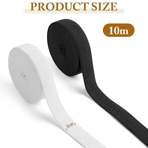 Romon Elastique Couture, Long Bande Elastique Couture, Ruban Elastic, Couture Blanc et Noir Deux Rouleaux de 20mm × 10m, Bande pour Extendeurs de Taille Ceinture, Large Perruque Ruban pour la Maison thumbnail 2