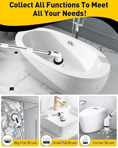 Electric Spin Scrubber for Cleaning Bathroom, Shower Scrubber Cordless Cleaning Brush with IPX7 Waterproof & 2 Speed, 3 Brush Heads, Bathroom Cleaning Supplies for Shower Tub Kitchen Tile Toilet White thumbnail 4