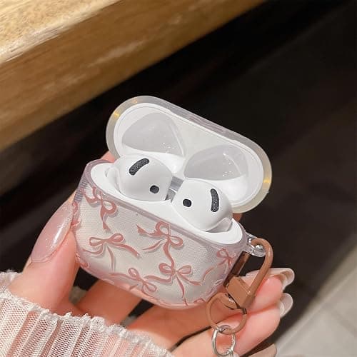 MINSCOSE Compatible with AirPods 4 Clear Case,Cute Pretty Flower Earphone Cover with Floral Keychain, Soft Transparent TPU Protective Case for AirPod 4 for Girl Women-Brown thumbnail 4