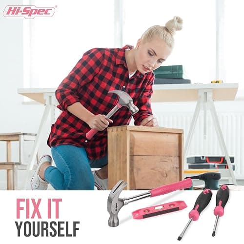 Hi-Spec 42pc Small Tool Box Set for Women. Home, Office and College Dorm Household DIY Screwdriver Toolkit of Starter Basic Ladies Pink Tools - Pink thumbnail 6