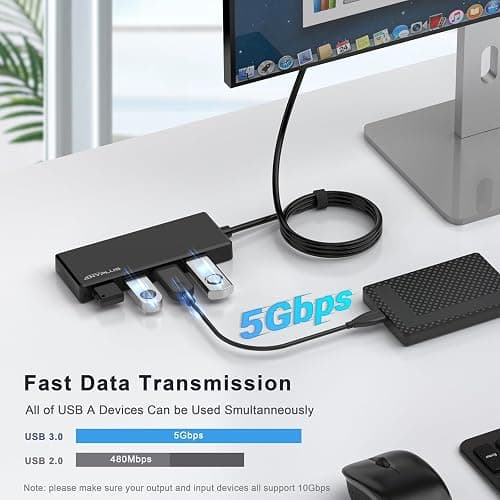ANYPLUS USB Hub, Multiport USB Splitter Adapter, 2 ft Long Cable USB 3.0 Hub, USB Extender for Laptop, PC, iMac, Surface Pro, MacBook, Mac Pro, Flash Drive, XPS, Mouse, HDD thumbnail 3