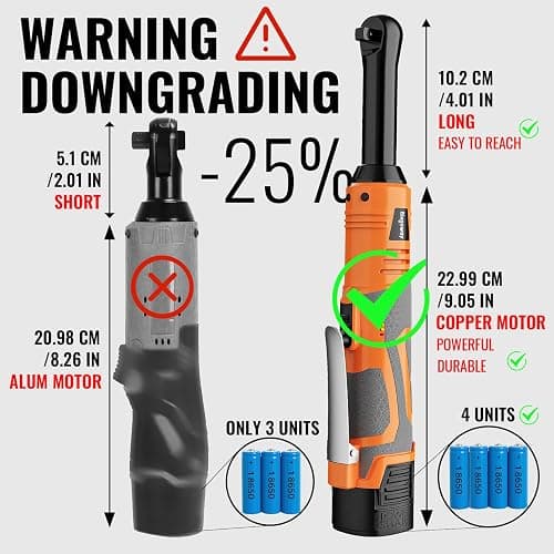 Bingoway 3/8" Extended Electric Ratchet Wrench Set, 45ft-lbs Cordless Long Neck Power Ratchet Wrench Kit with 2pcs Batteries, LED Light, 9 Sockets, Toolbox, Variable Speed, For Housework, Car Repair thumbnail 2