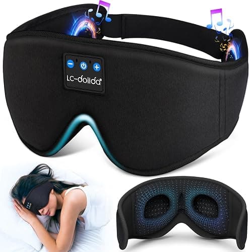 LC-dolida Sleep Headphones, 3D Sleep Mask Bluetooth Wireless Music Eye Mask, Sleeping Headphones for Side Sleepers Sleep Mask with Bluetooth Headphones Ultra-Thin Stereo Speakers Perfect for Sleeping - Image 1