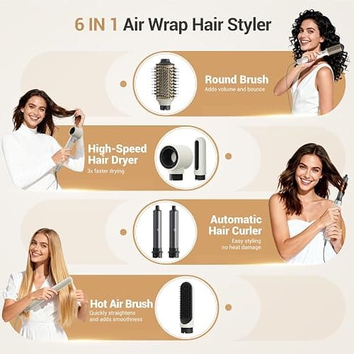 6 in 1 Air Wrap Hair Styler, 110,000 RPM Hair Dryer Brush with Auto-Wrap Curlers, Oval Brush & Volumizer, Hot Air Styler for Fast Drying,Curling, Smoothing & Volume, Air Styler with Travel Case thumbnail 2