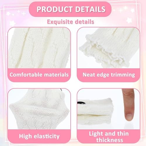 Arm Warmers Cute Y2k Harajuku Japanese Style Long Fingerless Gloves for Women Girls, Cold Weather Fsahion Lotila Arm Sleeve Thumb Hole Gloves (15.7Inch)(White) thumbnail 6