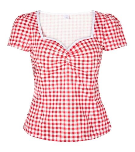 YARN & INK Women's Rockabilly Tops, 1950s Pinup Vintage Blouse Square Neck Slim Fit Shirt Classic Elegant for Women Girls - Image 1