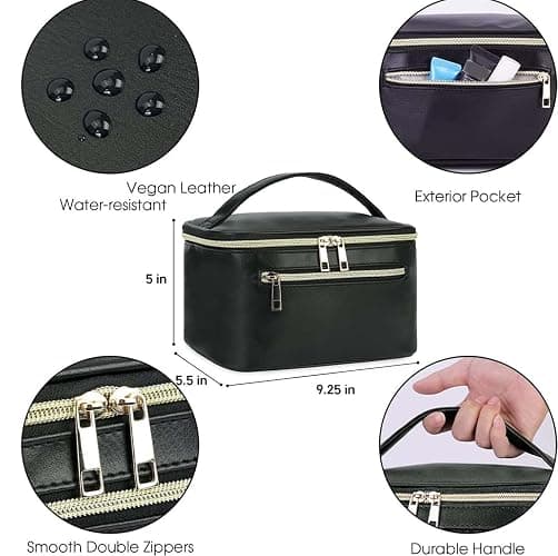 Wandering Nature Makeup Bag, Travel Make Up Organizer Cosmetic Brush Bags Case for Women in Vegan Leather, Black, Patent Pending thumbnail 5