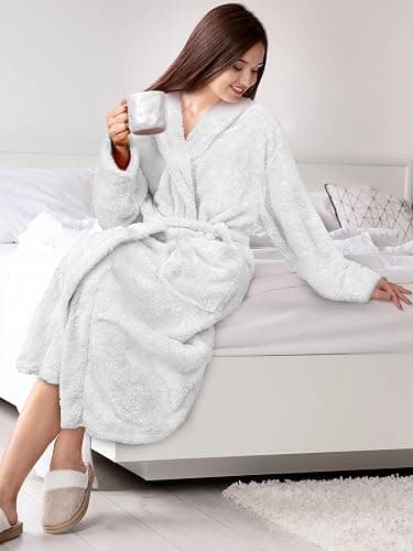 PAVILIA Premium Womens Plush Soft Robe Fluffy, Warm, Fleece Sherpa Shaggy Bathrobe thumbnail 5