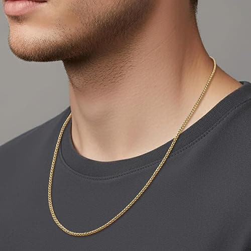 Fiusem 14K Gold Plated Wheat Chain Necklace for Men, 2/2.5/3/4/5mm Stainless Steel Necklace Chains for Men and Women 16-28 Inch thumbnail 3