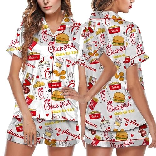 ThreadHaus HAGOMA Funny Graphic Pajamas for Women Set Button Down Short Sleeve Top and Shorts Pjs Sets Sleepwear XS-5XL thumbnail 3