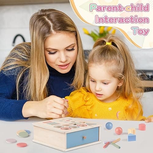 Pajojoqa Montessori Toys for 2 3 4 5 Color Sorting - Wooden Object Permanence Box with Drawer Sensory Toys Shape Sorter Education for Baby Toddler Boy Girl Drop Busy Box 4 in 1 thumbnail 3