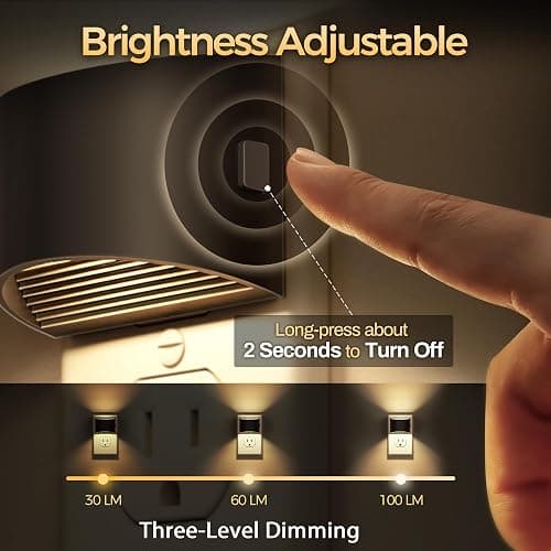 DORESshop LED Night Light[2 Pack], Night Lights Plug into Wall, 3 Level Brightness Adjustable Plug in Night Light, Dusk to Dawn Sensor, Nightlights for Adults, Bedroom, Bathroom, Hallway, 3000K thumbnail 2