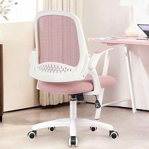NEO CHAIR Office Desk Gaming Ergonomic Computer Chair with Lumbar Back Support Adjustable Height Swivel Rolling Wheels Flip-up Arms Mesh Chair for Home Vanity (Pink) thumbnail 7