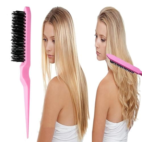 ZVOREI 8Pcs Hair Brushes Set with 4Pcs Topsy Hair Tail Tools 1Pcs Bristle Teasing Hair Brush 1Pcs Edge Control Brush 2Pcs Metal Pin Rat Tail Combs for Woman Girl hair Styling,Edge&Back Brushing,Pink thumbnail 3