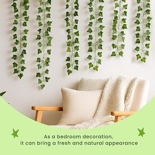 6 Pack 41.4 Ft Artificial Ivy Garland, Fake Vines with Green Leaves, Realistic Hanging Plants for Home/Wedding and Party Decoration thumbnail 6