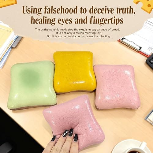 Sticky Bread Squishy Toys, a Slow-Rising Fidget for Stress Relief & Focus | Fun Kawaii Desk Accessory for Adults & Teens (Pink) thumbnail 5