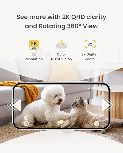 Furbo Mini 360° [New] 2K QHD Pet Camera: Dog & Cat Rotating Treat Dispenser w/Phone App, Smart Indoor Cam with 2-Way Speaker & Night Vision. No Subscription Needed. Standard See, Talk, & Toss Features thumbnail 5