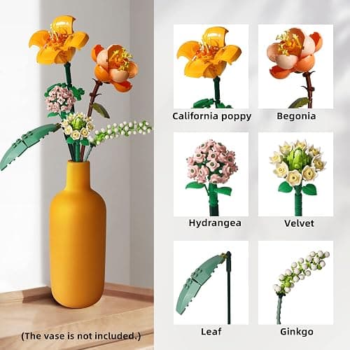 ZIYOSTAR Mini Bricks Flower Bouquet Building Sets, Artificial Flowers, DIY Unique Decoration Home, 456 Pieces Botanical Collection for Ages 8-12 Year Old Girl for Gift (Not Compatible with Lego Set) thumbnail 4