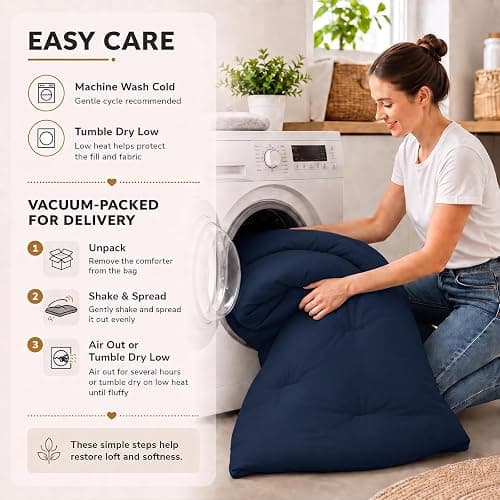 CozyLux Full Comforter Set, 3 Pieces Down Alternative Bedding, Navy Blue | 270 GSM All Season Comforter with 4 Corner Ties for Use as a Duvet Insert, OEKO-TEX Certified, 2 Pillowcases, 82 x 86 in thumbnail 8