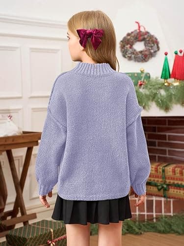 Haloumoning Girls Oversized Sweater Kids Batwing Long Sleeve Mock Neck Pullover Fall Clothes 5-14Y thumbnail 5