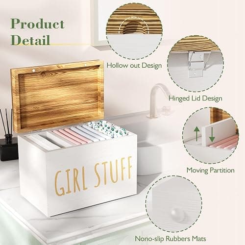 Nyellevario Tampon Holder for Bathroom with Hinged Lid, Feminine Product Organizer, Bathroom Period Products, Toilet Organizer, Bathroom Accessories Box for Girl Stuff (White) thumbnail 4