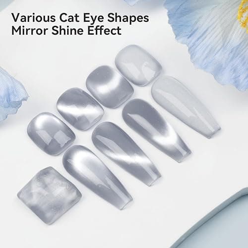 Bevimee Cat Eye Gel Nail Polish Moonlight Magnetic Nail Polish Silver Glitter Mirror Glass Smoothie Cateye UV Gel Polish Holographic for Nail Art Manicure DIY at Home 1PC 12ML thumbnail 3