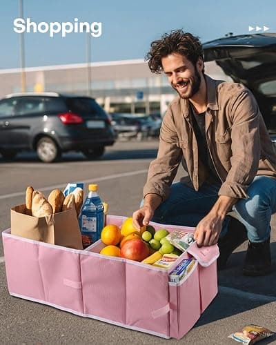 HOTOR Trunk Organizer for Car - Car Organizer, Foldable Trunk organizer for SUVs & Sedans, Sturdy Organization for Car Accessories, Tools, Sundries, Pink, 2 Compartments, 21.3"×12.6"×10.6" thumbnail 7