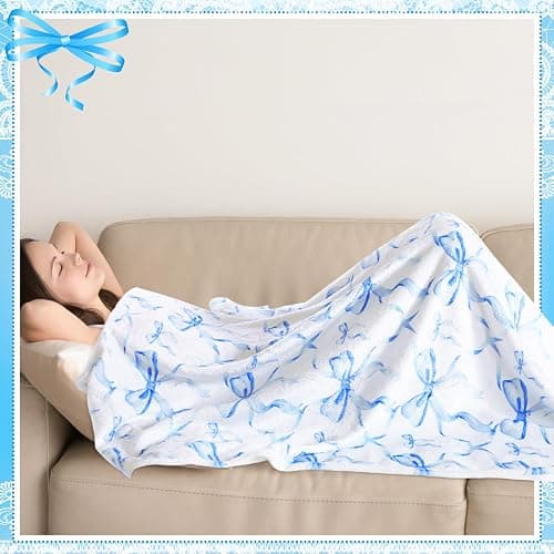 Buryeah Bow Throw Blanket Preppy Blanket Coquette Flannel Soft Cute Bow Stuff Lightweight Aesthetic Plush Preppy Room Decor for Sofa Couch Travel Bed, 50" x 60"(Blue) thumbnail 6