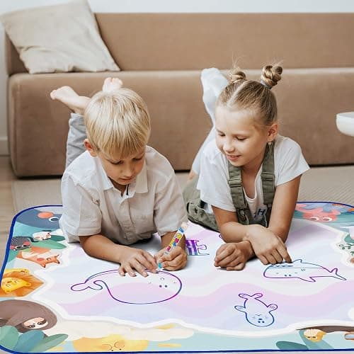 bemece Water Doodle Mat 40 x 32 Inches Aqua Painting Drawing Mat Mess Free Learning Toy Mat Early Education Gifts for Kids ChildrenToddlers Aged 3 4 5 6 7 Years Old thumbnail 8