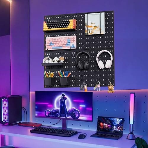 HENSHOW Wall Mount Pegboard Kit - 4 Panels & Accessories, Heavy Duty Modular Organizer for Home, Office, Craft Room & Kids Storage, Space-Saving 11.8"×11.8" DIY Tool Board‌ thumbnail 7