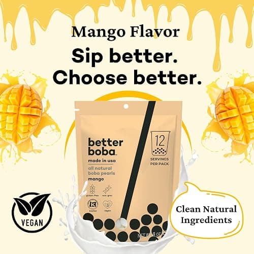 Better Boba All-Natural Mango Boba Pearls | Kosher, Vegan, Gluten-Free, Non-GMO Popping Boba for Bubble Tea, Desserts| 8 Oz Pack (12 Servings)| No Preservatives | Tapioca Boba Balls | Made in USA thumbnail 7