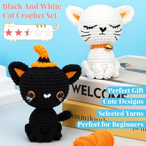 Pnytty Christmas Crochet Kit for Beginners, Crochet Animal Kit, 2PCS Cat Starters Crochet Kits Knitting Kit with Yarn, Crochet Hooks, Video Tutorials, Easy Crocheting for Adults Craft thumbnail 4