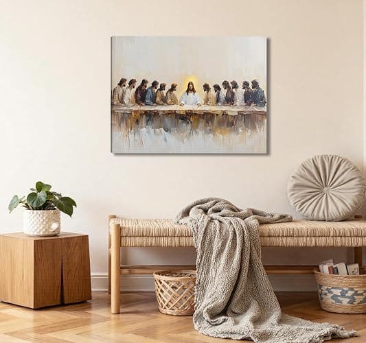Jesus Canvas Wall Art Christian Painting Poster The Last Supper Wall Decor Jesus Picture for Wall Living Room Bathroom Bedroom Home Decoration 12*18 in ( Stretched Canvas on A Wooden Frame) thumbnail 3