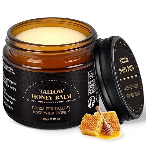 Beef Tallow Creme, Rindertalg Creme für Gesicht &, Tiefe Hydratation & Feuchtigkeitscreme, Gefütterter Rindertalg und Honigbalsam für Empfindliche, Trockene Haut, Beef Tallow Honey Balm 60g - Image 1
