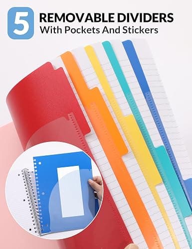 SUNEE Spiral Notebooks for Work with Removable Dividers & Tabs – College Ruled 5 Subject, 300 Pages, 3 Hole Punched, Durable PP Cover, 8"x10.5" – Notebooks for Office or School, Black thumbnail 5